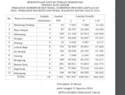 Sagulung Dominasi Jumlah Pemilih Terbanyak di Batam, DPS Pilkada 2024 Sebanyak 896.342 Orang