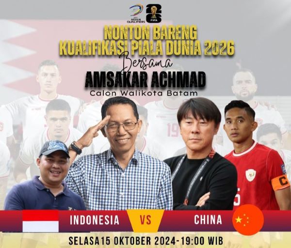 Cawako Amsakar Ajak Nobar Indonesia vs China, Jangan Terlena Garuda! Yuk Catat Lokasinya...