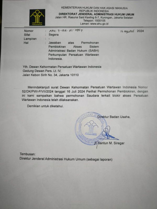 PWI Pusat Bantah Pernyataan Hendry Ch. Bangun tentang Penunjukan Plt Ketua PWI Kepri